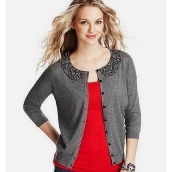 Loft Peter Pan Jeweled Collar Cardigan Size XS Petite - Picture 1 of 8